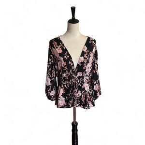 New York & Company Black and Pink Floral Blouse